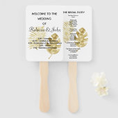 Elegant Gouden Palm Leave Trouwprogramma Hand Fan Handwaaier (Voorkant en achterkant)