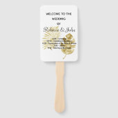 Elegant Gouden Palm Leave Trouwprogramma Hand Fan Handwaaier (Voorkant)