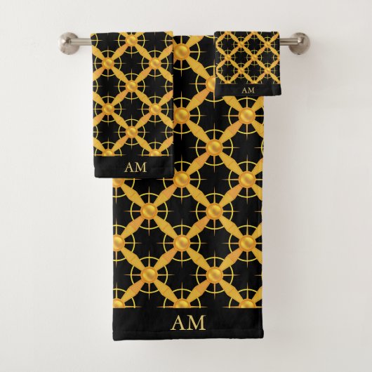 Elegant gouden patroon en monogram op zwart bad handdoek (Insitu)