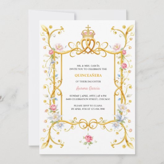 Elegant gouden Quinceañera Royal verjaardagsfeest Kaart (Voorkant)