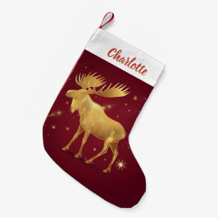 Elegant gouden rendier rode vrolijke kerst patroon kleine kerstsok