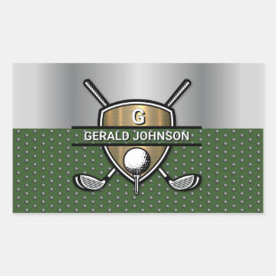 Elegant Gouden Schild Golf Monogram Ontwerp Rechthoekige Sticker