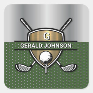 Elegant Gouden Schild Golf Monogram Ontwerp Vierkante Sticker