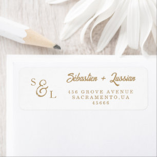 Elegant Gouden Schrift Monogram Retouradres Etiket