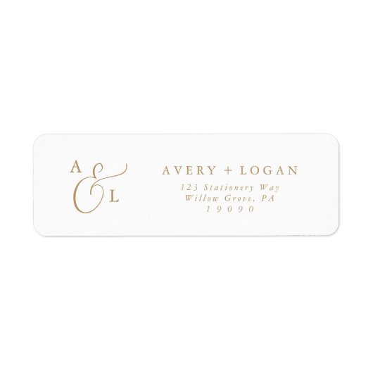 Elegant gouden schrift monogram retouradres sticke etiket (Voorkant)