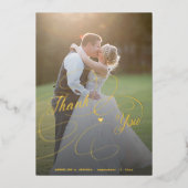 Elegant gouden script 2 foto bruiloft dank u kaart (Voorkant)