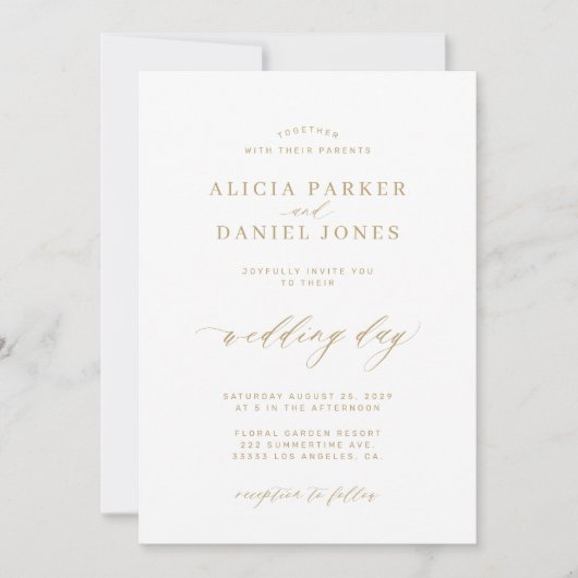 Elegant gouden script 4 foto's QR code RSVP bruilo Kaart (Voorkant)