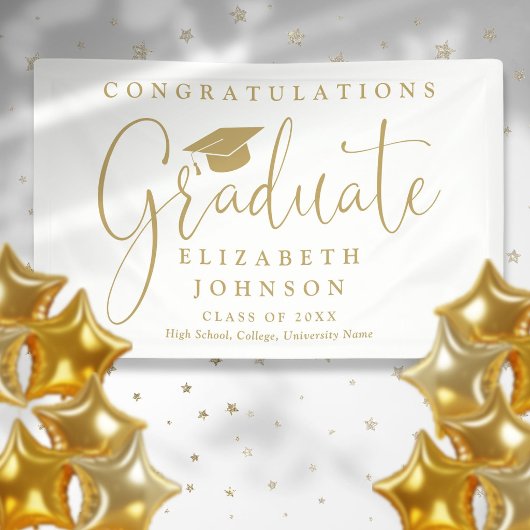 Elegant Gouden Script Afstudeerfeest Spandoek