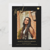 Elegant gouden script afstuderen foto afstuderen bedankkaart (Voorkant)