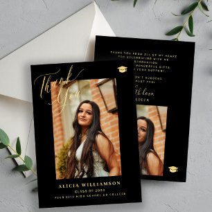 Elegant gouden script afstuderen foto afstuderen bedankkaart