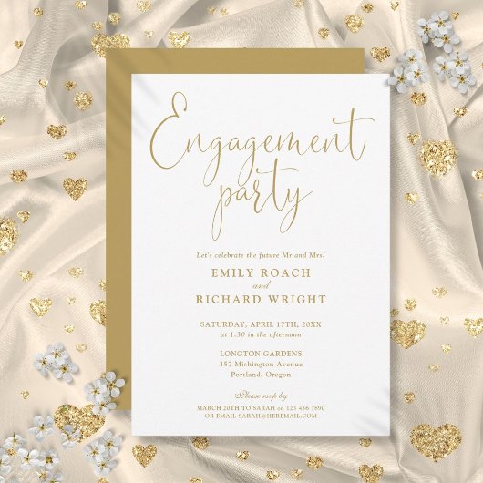 Elegant gouden script bruiloftsfeest kaart