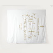 Elegant gouden script Eerste Heilige Communie Acht Wandkleed (Voorkant (horizontaal))