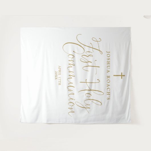 Elegant gouden script Eerste Heilige Communie Acht Wandkleed (Voorkant (horizontaal))