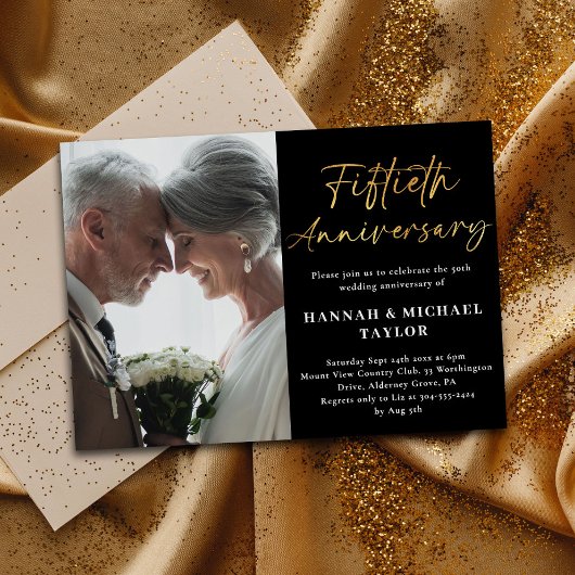 Elegant gouden script foto 50ste bruiloft Jubileum Kaart