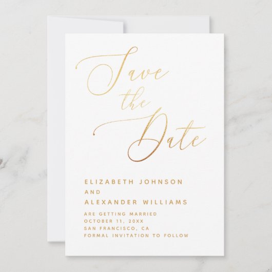 Elegant gouden script | Minimalistische klassieke Save The Date (Voorkant)