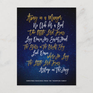 Elegant gouden script weg in een manger feestelijk feestdagenkaart