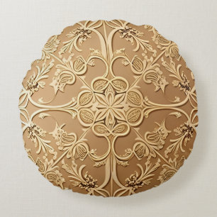 Elegant Gouden Sier Bloemmotief Rond Kussen