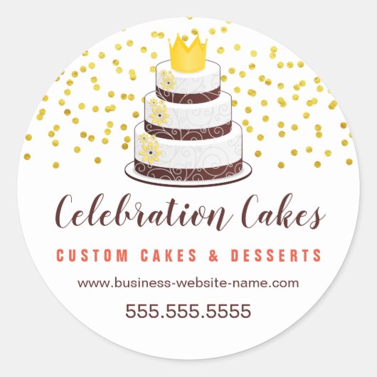 Elegant Gouden Sprinkles en Cake Ronde Sticker (Voorkant)