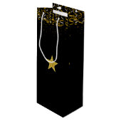 Elegant gouden ster en confetti in zwart wijn cadeautas (Voorkant Gekanteld)