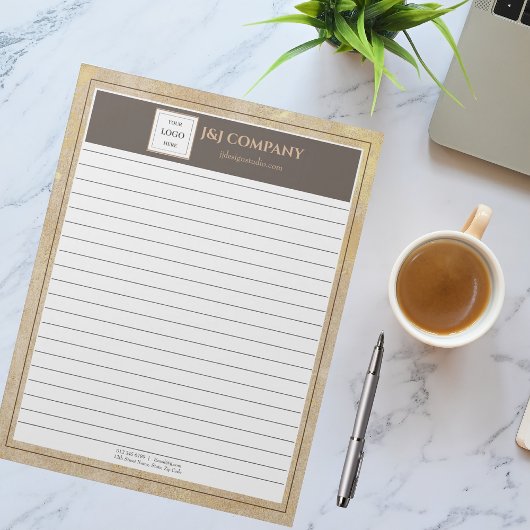 Elegant Gouden Textuur Bruin Lijst Logo Notitieblok