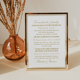 Elegant gouden trouwdag bedankbericht bord poster