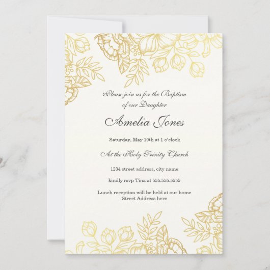 Elegant gouden Vintage bloemendoop Kaart (Voorkant)