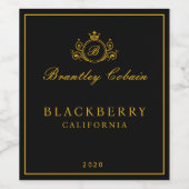 Elegant gouden vintage monogram wijn zwart etiket (Enkel label)