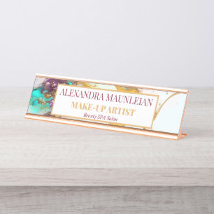 Elegant Gouden Vos Marmeren Monogram Schoonheidssa Bureau Naambordje