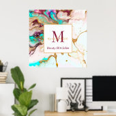 Elegant Gouden Vos Marmeren Monogram Schoonheidssa Poster (Thuiskantoor)