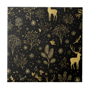 Elegant Gouden Winter Woud Patroon Tegeltje