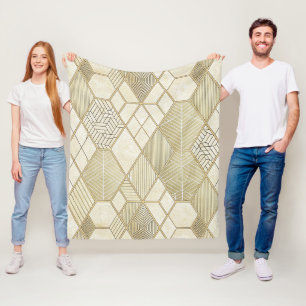 Elegant Gouden Zeshoek Geometrisch Patroon - Marme Fleece Deken