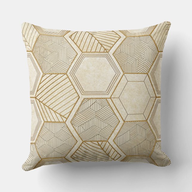 Elegant Gouden Zeshoek Geometrisch Patroon - Marme Kussen (Achterkant)