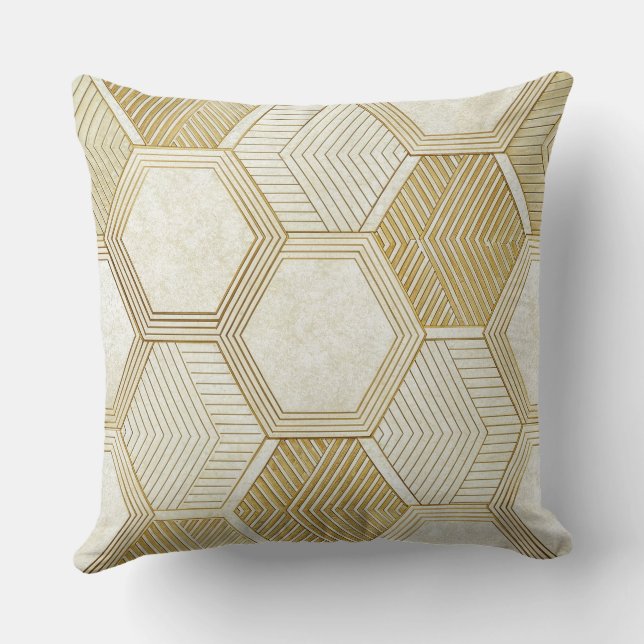 Elegant Gouden Zeshoek Geometrisch Patroon - Marme Kussen (Achterkant)