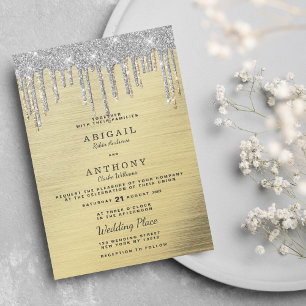 Elegant gouden zilveren glitter druist witte bruil kaart