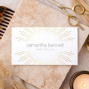 Elegant Gouden Zonneburst Kapsalon Logo Visitekaartje