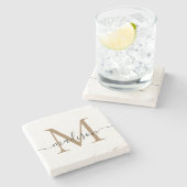 Elegant gouden zwart monogram vrouwelijke scriptna stenen onderzetter (Zijkant)