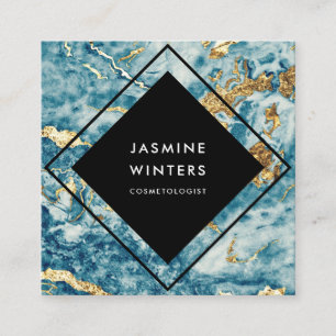 Elegant goudfolie blauwe marmer waterverf diamant vierkante visitekaartje