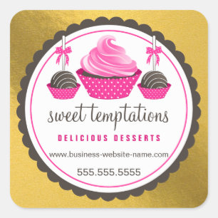 Elegant goudfolie look roze cupcake cake Poppen Vierkante Sticker