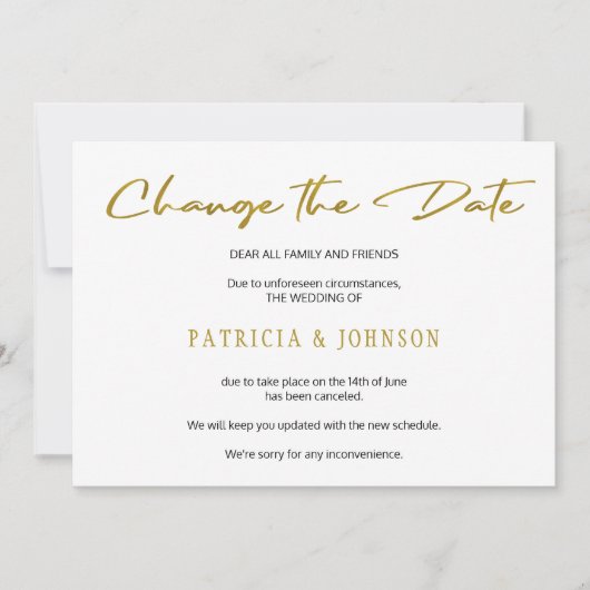 Elegant goudglitter bruiloft verandert datum save the date (Voorkant)