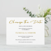 Elegant goudglitter bruiloft verandert datum save the date (Staand voorkant)
