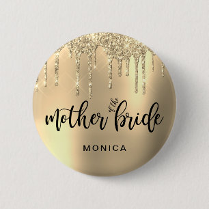 Elegant goudglitter druppelt moeder bruid ronde button 5,7 cm