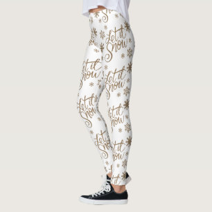 Elegant goudglitter laat het sneeuwtekstsneeuwvlok leggings