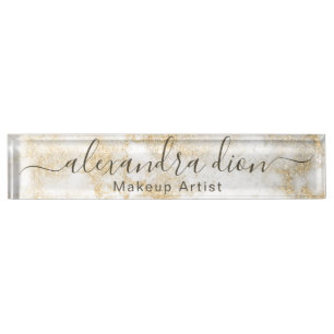 Elegant goudglitter make-up kunstenaar  naambordje