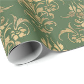 Elegant goudgroen royal damask floral cadeaupapier (Rol Hoek)