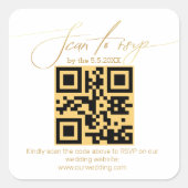 elegant goudhandschrift rsvp qr code bruiloft vierkante sticker (Voorkant)