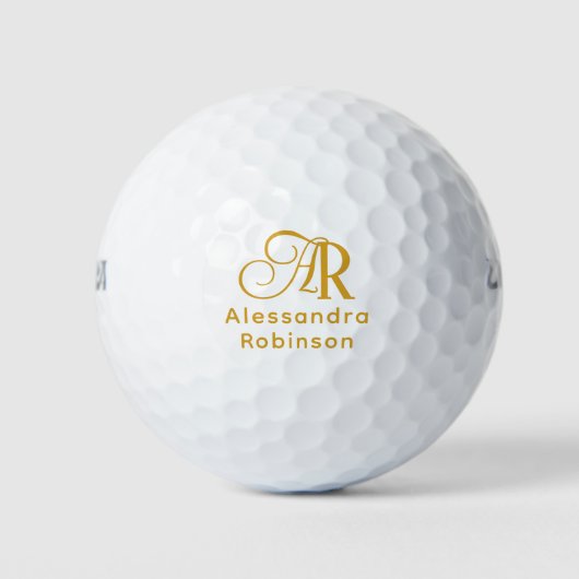 Elegant goudkleurmonogram en naam golfballen (Voorkant)