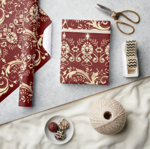 Elegant goudrood demaspatroon cadeaupapier