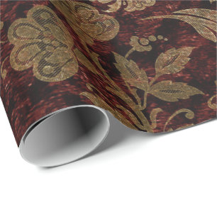 Elegant goudrood royal demask floral cadeaupapier