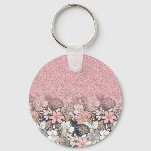 Elegant goudroze gradiënt Glitter Afbeelding Sleutelhanger