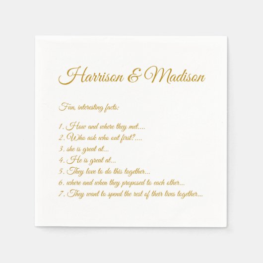 Elegant goudscriptwaar Fun Facts bruiloft Servet (Voorkant)